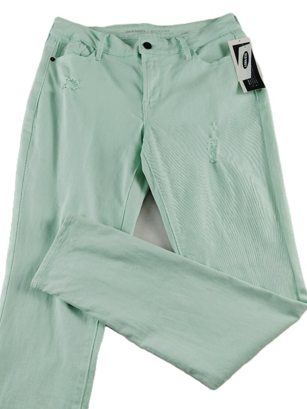 Old Navy Mid Rise Rockstar Skinny Jeans Women's 8 Surfin USA Green Distressed